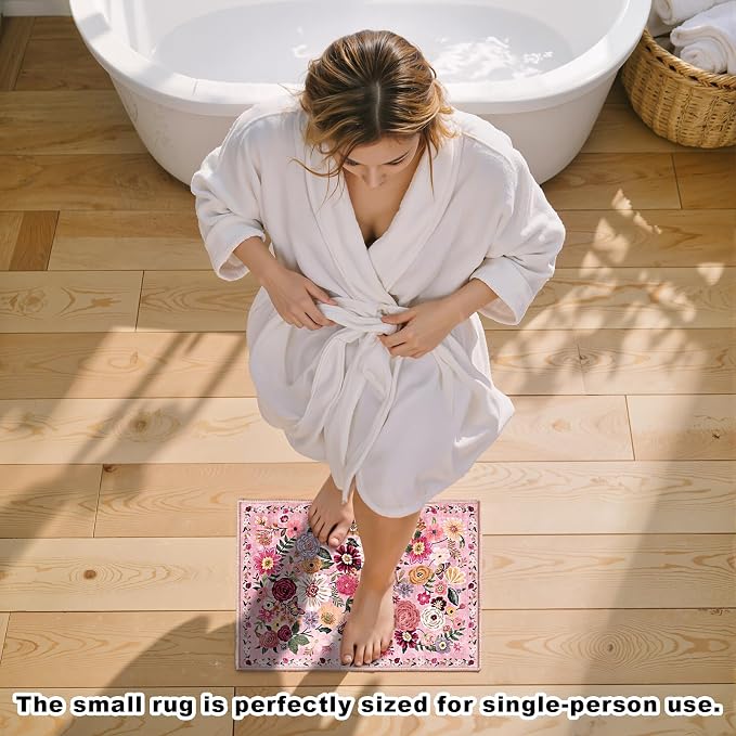 Pink Area Rugs 24x17 Inch Home Decor Entry Rug, Small Door Mat Bath Mats - Image 2