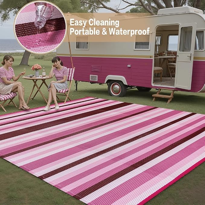 HUGEAR Outdoor Waterproof Rug 9'x12' Plastic Straw Rugs Washable Reversible - Image 5