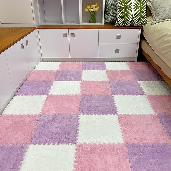 12pcs Carpet Squares Puzzle Floor Mat, Plush Interlocking Carpet Tiles - Image 2