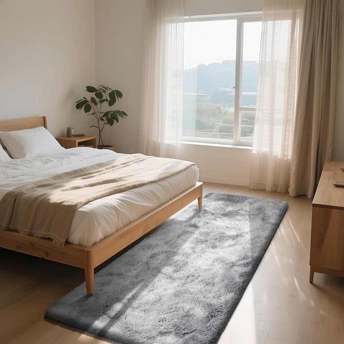 Soft Runner Rugs for Bedroom, Mottling Grey 2x6 Area Rugs Fluffy Rug Shag Area - Image 3