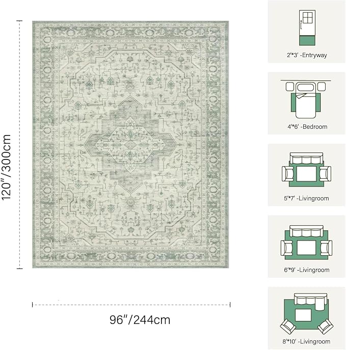Rugxara 8x10 Washable Area Rug for Living Room, Extra Large Vintage Boho Rugs - Image 2