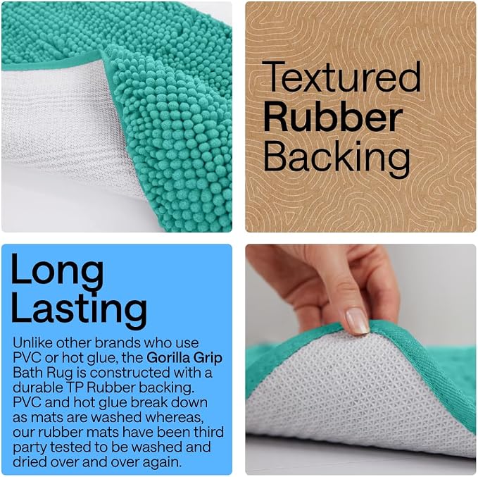 GORILLA GRIP Bath Rug Mat 60x24, Thick Soft Absorbent Chenille, Quick Dry - Image 3