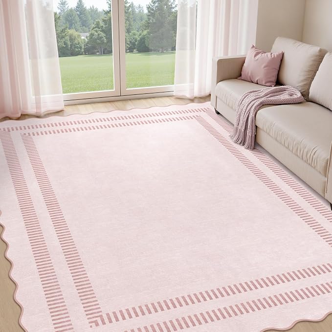 Pink Rugs for Living Room 8x10, Soild Machine Washable Area Rugs for Bedroom by LORWER