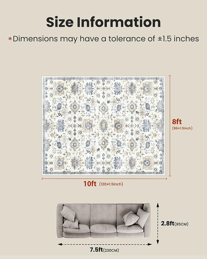 AMADA HOMEFURNISHING Washable Area Rug, Low-Profile Large Area Rug - Image 2