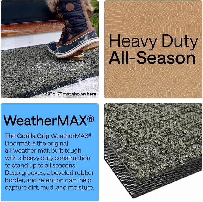 GORILLA GRIP 100% Waterproof All-Season WeatherMAX Doormat, US Designed Natural - Image 4