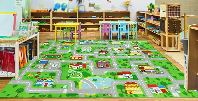 Capslpad Green Car Road Kid Rug Carpet Playmat by CapslpadDirect