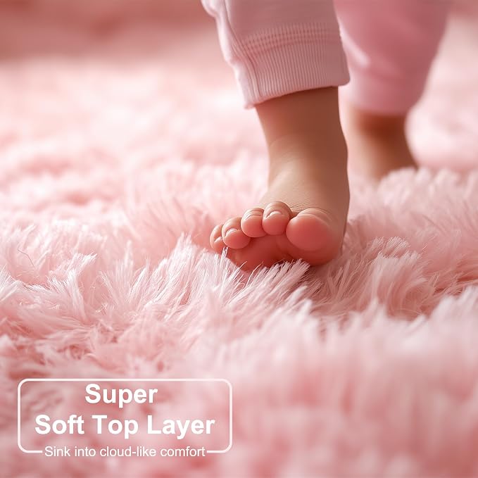 Amdrebio Pink Rugs for Girls Bedroom, 9x12 Large Fluffy Area Rugs for Living - Image 2