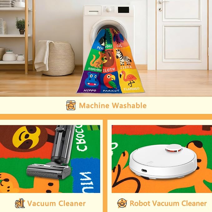 Kids Rug 4x6 Animal Alphabet Play Mat Educational Learning Area Rug Soft - Image 4