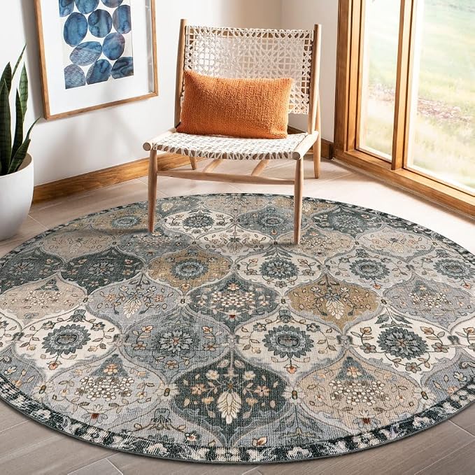 Lahome Moroccan Washable Round Area Rug, Soft Vintage Round Rugs 6ft by Lahome