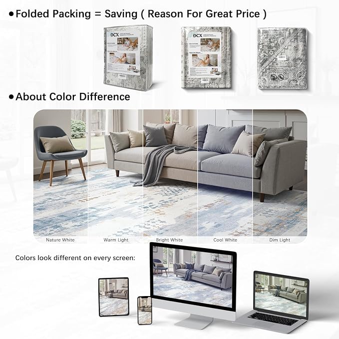 DCX Abstract Area Rug 8x10, Washable Blue Modern Rug - Image 6