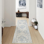 2x5 Washable Neutral Runner Rug Blue Vintage Hallway Kitchen Carpet Non-Slip - Image 3