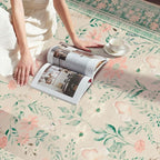 Rugxara Green Floral Rug for Living Room Bedroom, 5x7 Washable Rug, Vintage - Image 5