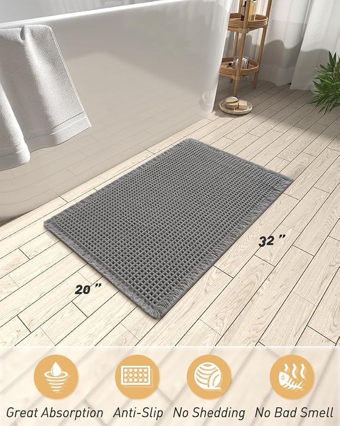 AMOAMI Upgraded Waffle Bath Mat, Super Absorbent Non Slip Bath Mats - Image 2