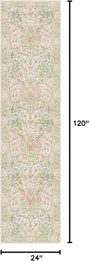 Washable Beige Green 2x10 Runner Rug - Image 2