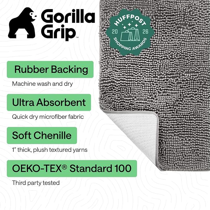GORILLA GRIP Bath Rug Mat 60x24, Thick Soft Absorbent Chenille, Quick Dry - Image 2