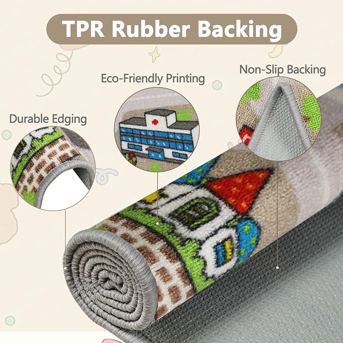 Capslpad Kids Rug Educational Play Rug 6.6' x 5' Traffic Road Kids Play Car Mat - Image 3