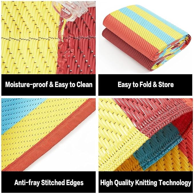 HUGEAR Outdoor Waterproof Rug 8'x10' Plastic Straw Rugs Washable Reversible - Image 6