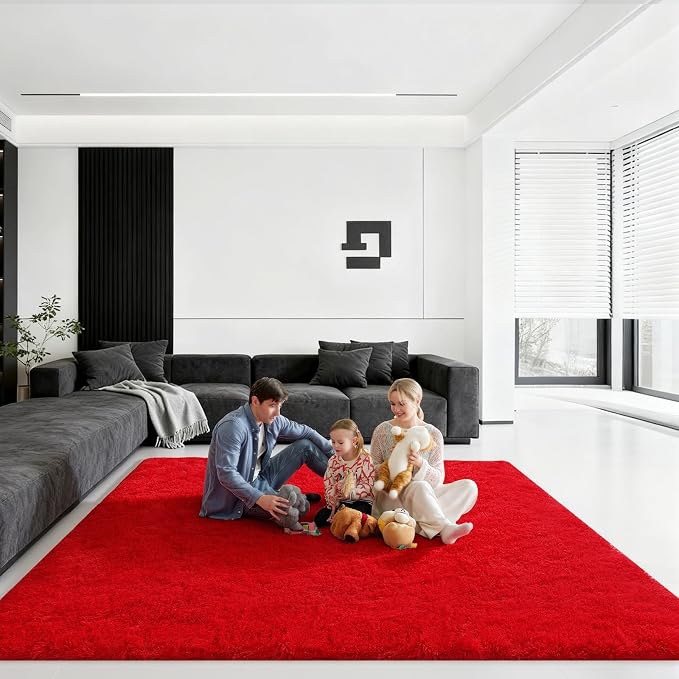 8x10 Area Rugs for Living Room, Large Fluffy Red Rugs for Bedroom, Fuzzy Shag by Unknown