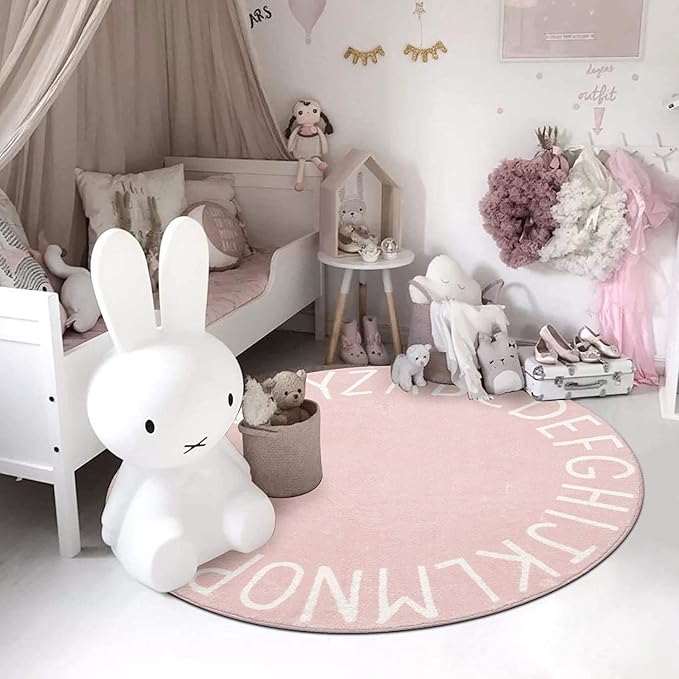 Topotdor Round Kids Play Rug Alphabet Nursery Area Rug Extra Large Soft - Image 5