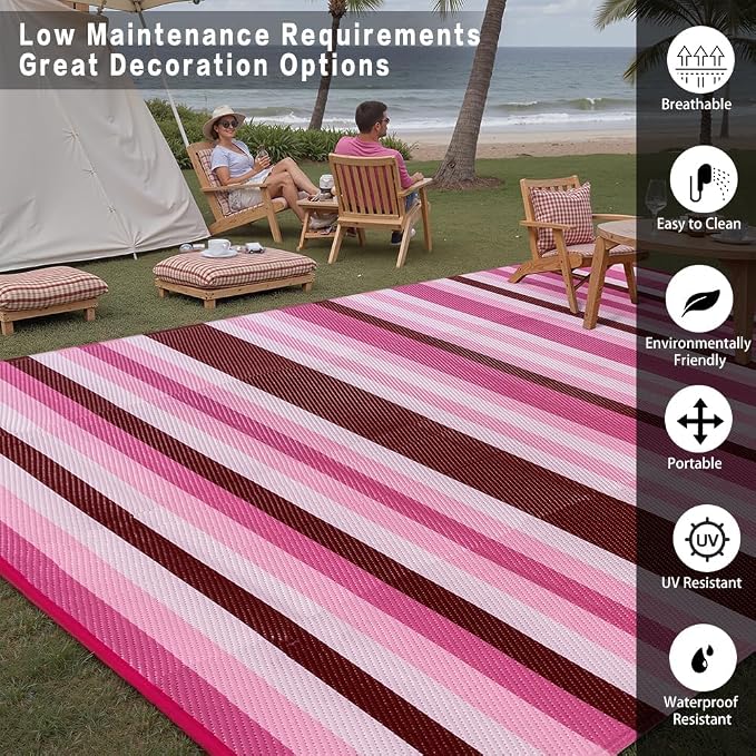 HUGEAR Outdoor Waterproof Rug 9'x12' Plastic Straw Rugs Washable Reversible - Image 3