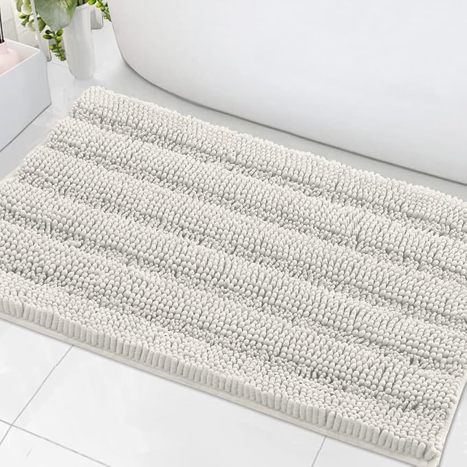 H.VERSAILTEX Bath Mats for Bathroom Non Slip Extra Thick Chenille Striped Bath by HVERSAILTEX