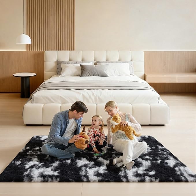 5x7 Black and White Rugs for Living Room, Large Fluffy Area Rugs for Bedroom - Image 6
