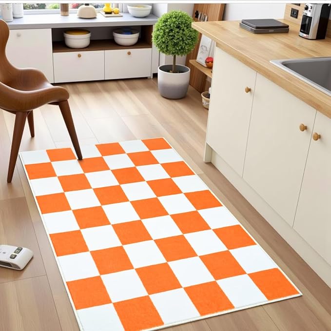 Terrug Orange and White Checkered Rug - Image 3