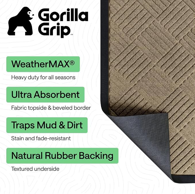 GORILLA GRIP 100% Waterproof All-Season WeatherMAX Doormat US Designed Natural - Image 2