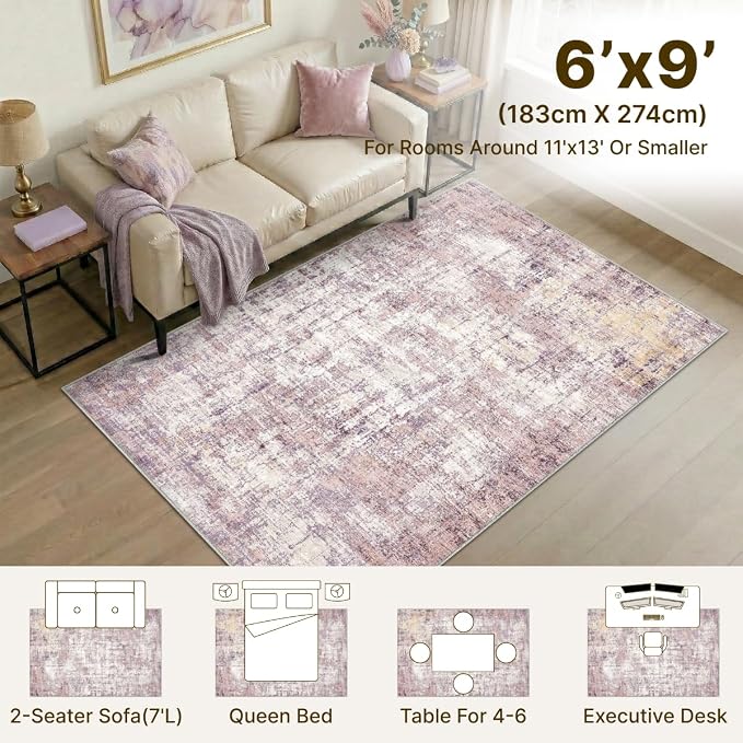 6x9 Area Rugs Washable Living Room Rug-No Slip Soft Carpets Modern Abstract - Image 2