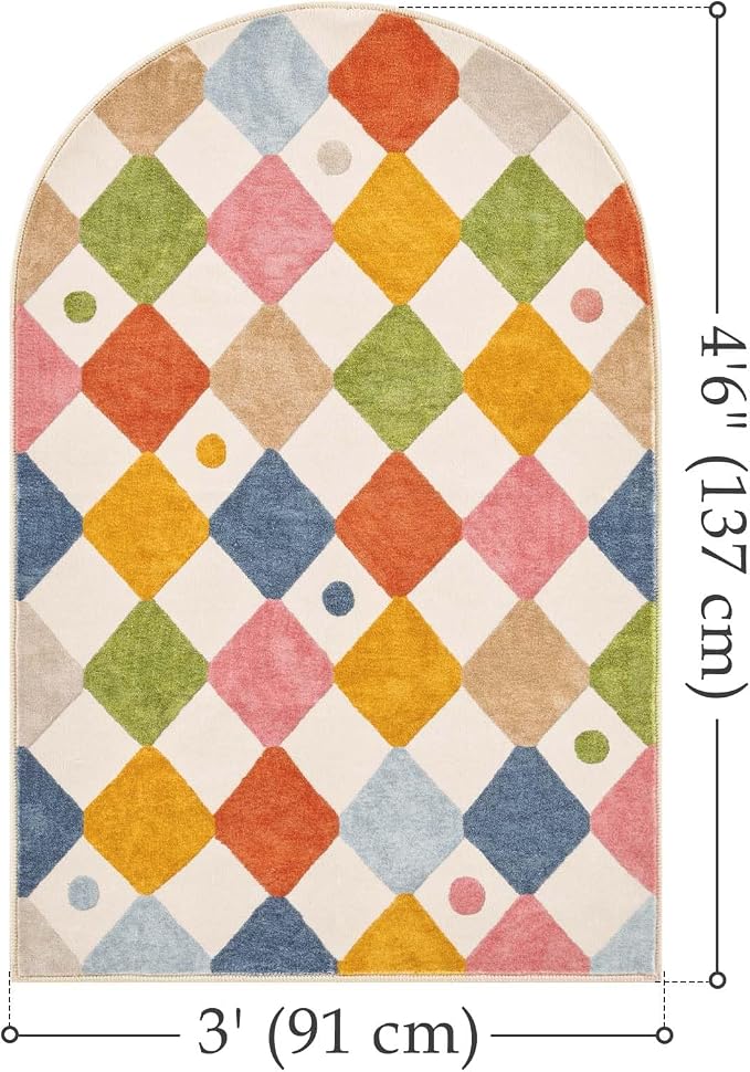 jinchan Macy Arched 3x5 Washable Kids Area Rug, Modern Colorful Checkered - Image 2
