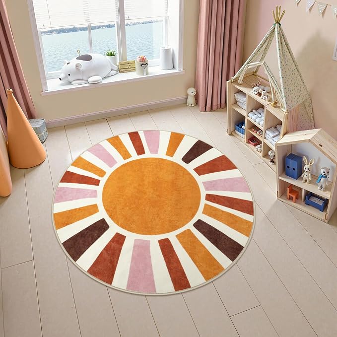 LIVEBOX Boho Nursery Rug Round 4ft Sun Rainbow Rug - Image 7