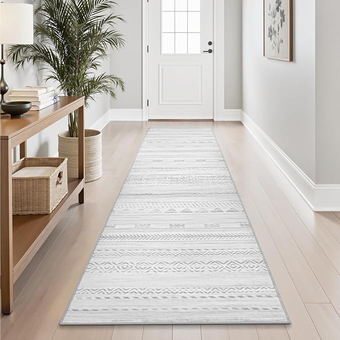 2x10 Runner Rug Machine Washable Non Slip Area Rug Distressed Neutral Moroccan by Tchdio