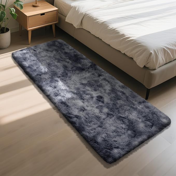 Soft Runner Rugs for Bedroom, Mottling Dark Grey 2x6 Area Rugs Fluffy Rug Shag by Yongyangjuxi