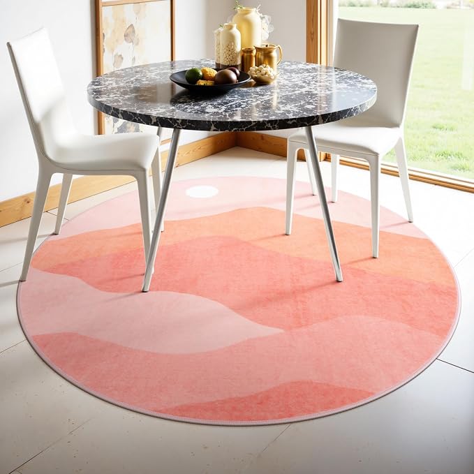 Pink Round Rugs, 4Ft Soft Nursery Rug Non Slip Washable Circle Rug, Modern - Image 8
