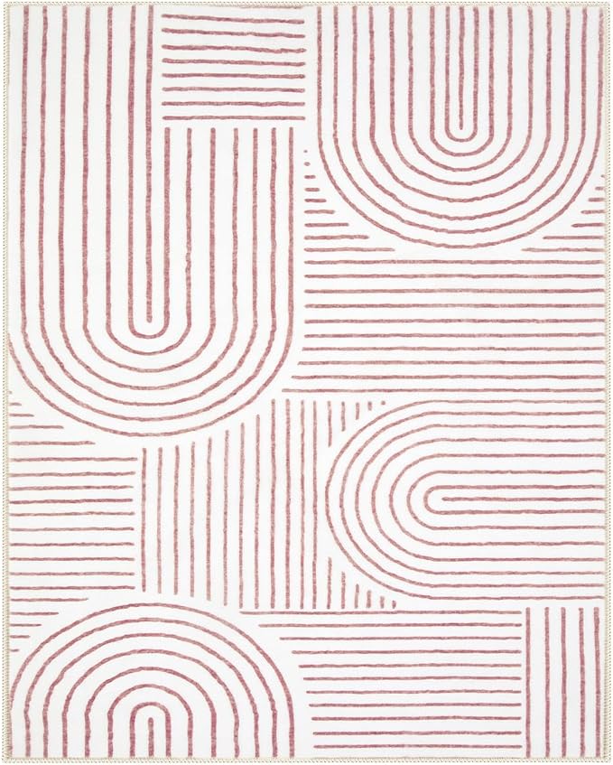 Lahome Abstract 8x10 Area Rugs, Soft Washable Rugs 8x10 Living Room Pink Rugs - Image 7