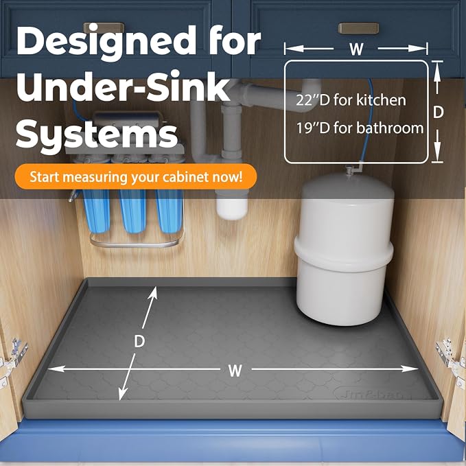 Jin&Bao Waterproof Under Sink Mat 31" x 22", Thick Silicone Mat Cabinet - Image 6