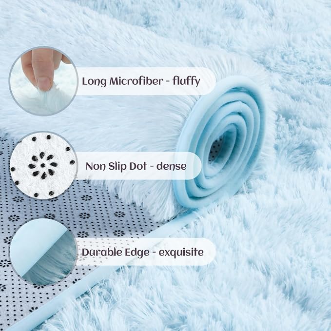 YJ.GWL Area Rugs for Living Room Bedroom, 4x6 Machine Washable Large Light Blue - Image 5