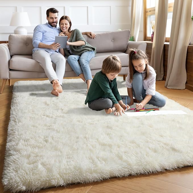 PAGISOFE Ultra Soft Area Rugs for Living Room 6x9 Ft, Cream White Soft Fuzzy - Image 2