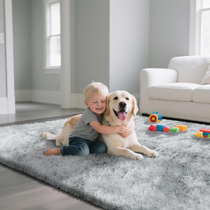 Fluffy Rug Shag Area Rug, Mottling Grey 4x6 Area Rugs - Image 5