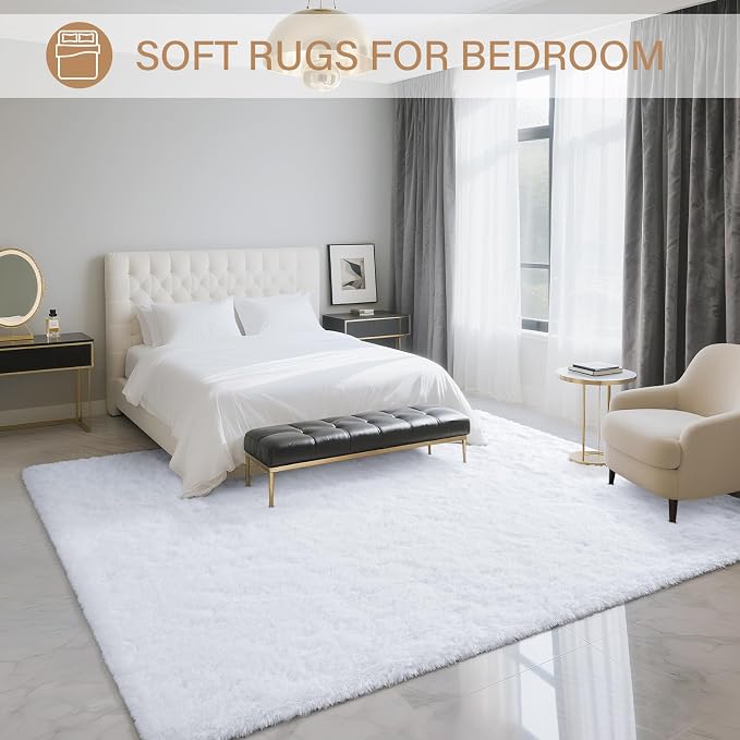 BENRON Fluffy Rugs for Living Room 5x8 White, Washable Large Area Rugs for - Image 3
