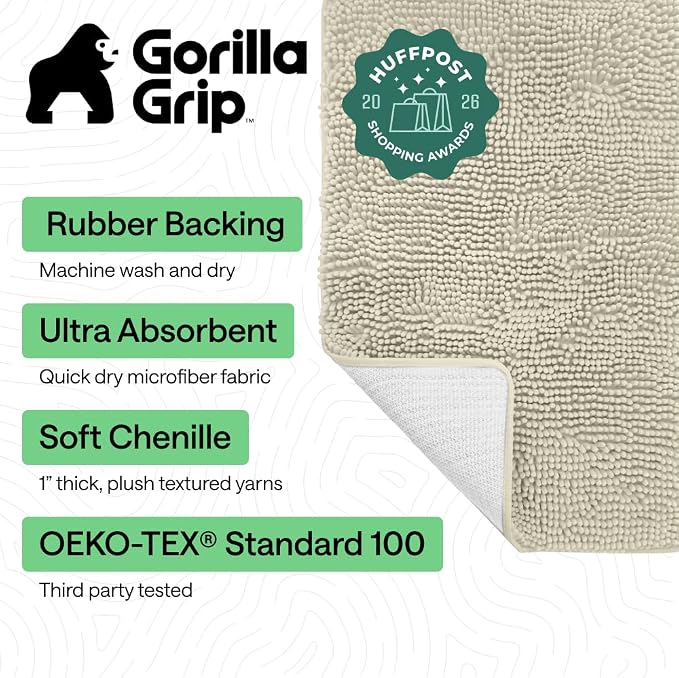 GORILLA GRIP Bath Rug Mat, Thick Soft Absorbent Chenille, Quick Dry Microfiber - Image 2