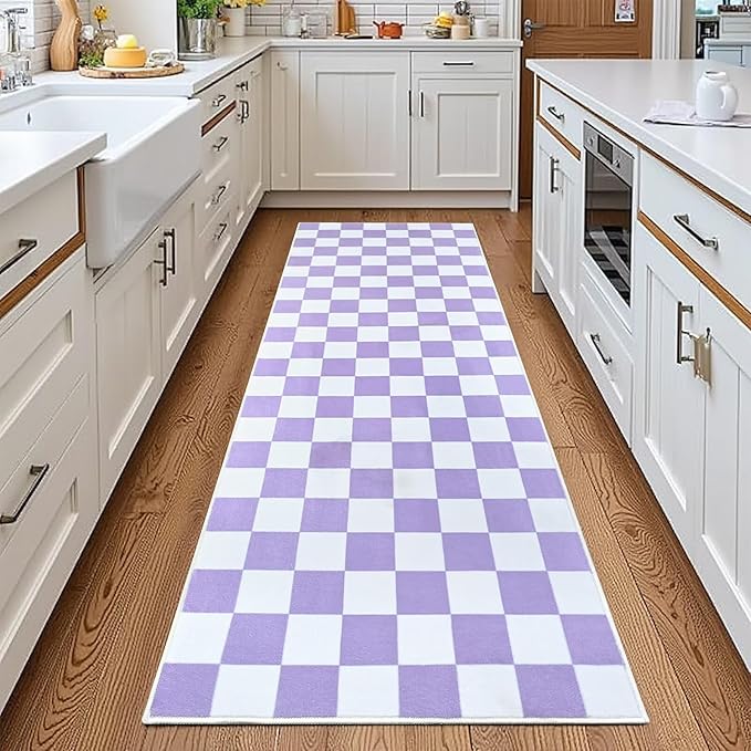 Terrug Purple and White Checkered Area Rug by TerrugHomeDecor