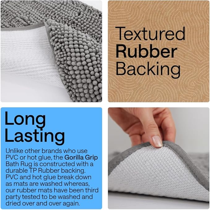 GORILLA GRIP Bath Rug Mat 70x24, Thick Soft Absorbent Chenille, Quick Dry - Image 3
