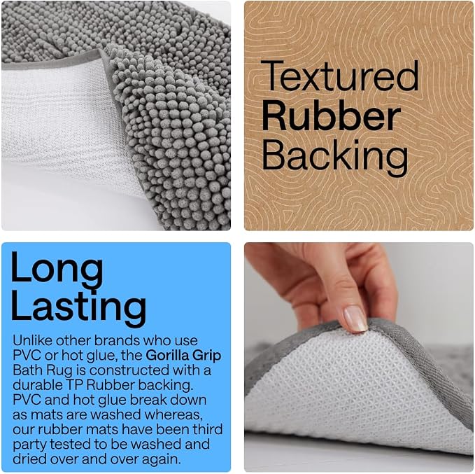 GORILLA GRIP Bath Rug Mat 36x24, Thick Soft Absorbent Chenille, Quick Dry - Image 3