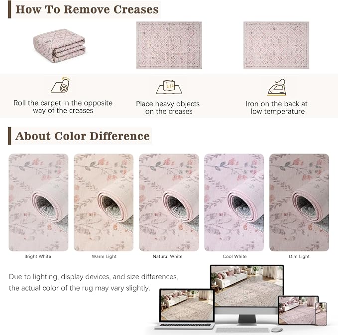 DCX Washable 6x9 Pink Floral Rug - Image 4