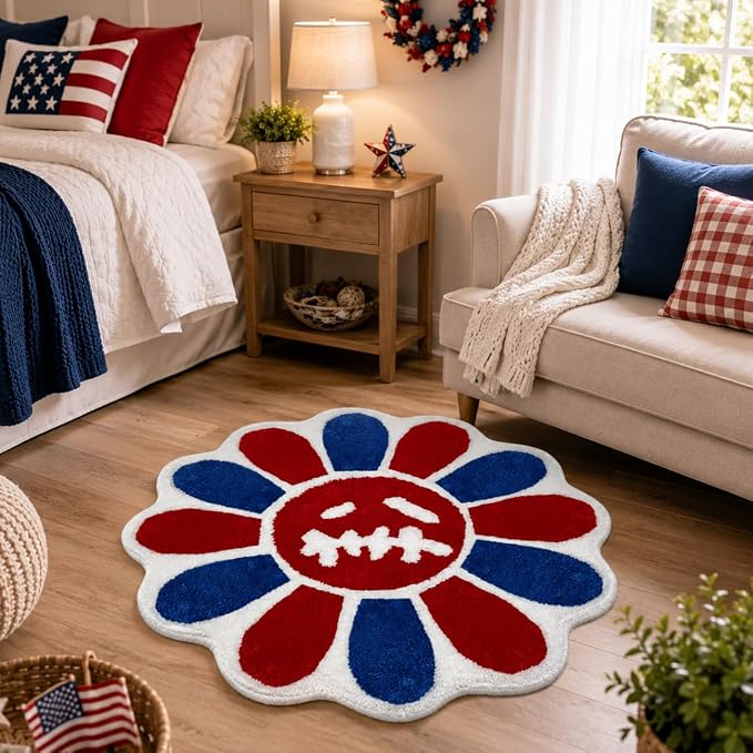 Trippy Happy Face Rug 4th of July Bathroom Rugs Patriotic Independence Day - Image 4