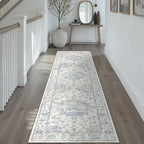 2x8 Washable Neutral Runner Rug Blue Vintage Hallway Kitchen Carpet Non-Slip - Image 3