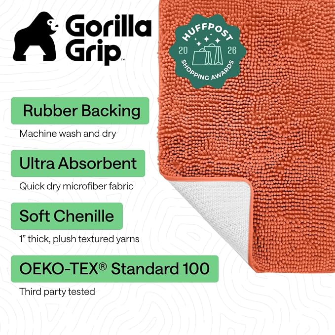 GORILLA GRIP Bath Rug Mat 30x20, Thick Soft Absorbent Chenille, Quick Dry - Image 2