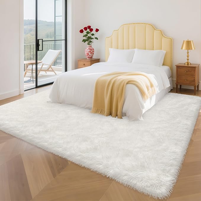 Soft White Fluffy Rugs for Living Room 5x8 Area Rug Shaggy White Carpet for - Image 3