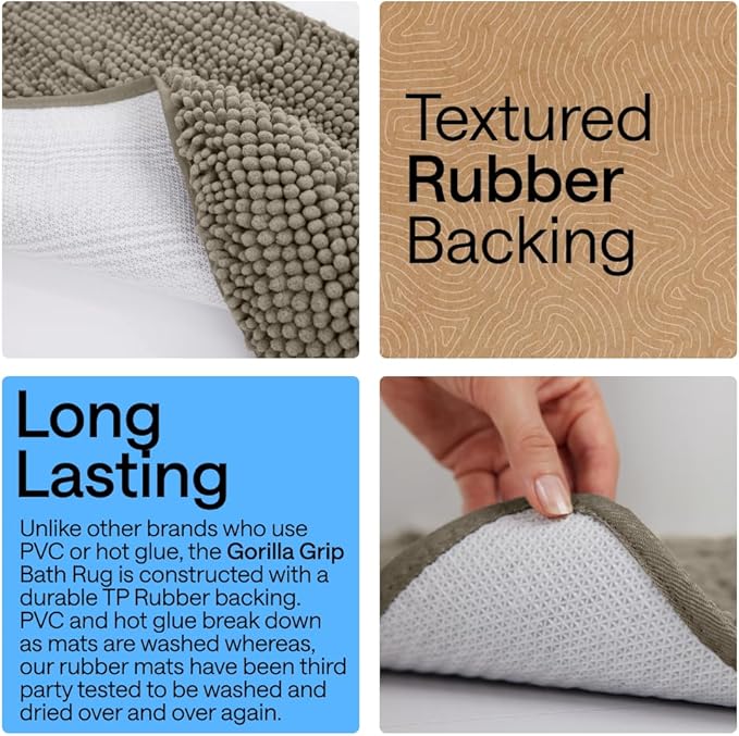 GORILLA GRIP Bath Rug Mat 30x20, Thick Soft Absorbent Chenille, Quick Dry - Image 3